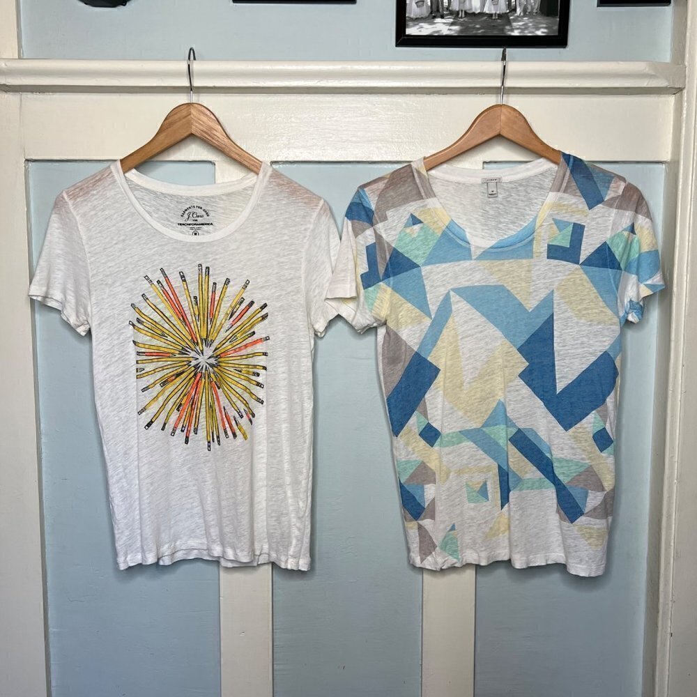 J. Crew Pencil & Geometric Shapes T-Shirt Bundle x2 Sz. Medium - Picture 1 of 12